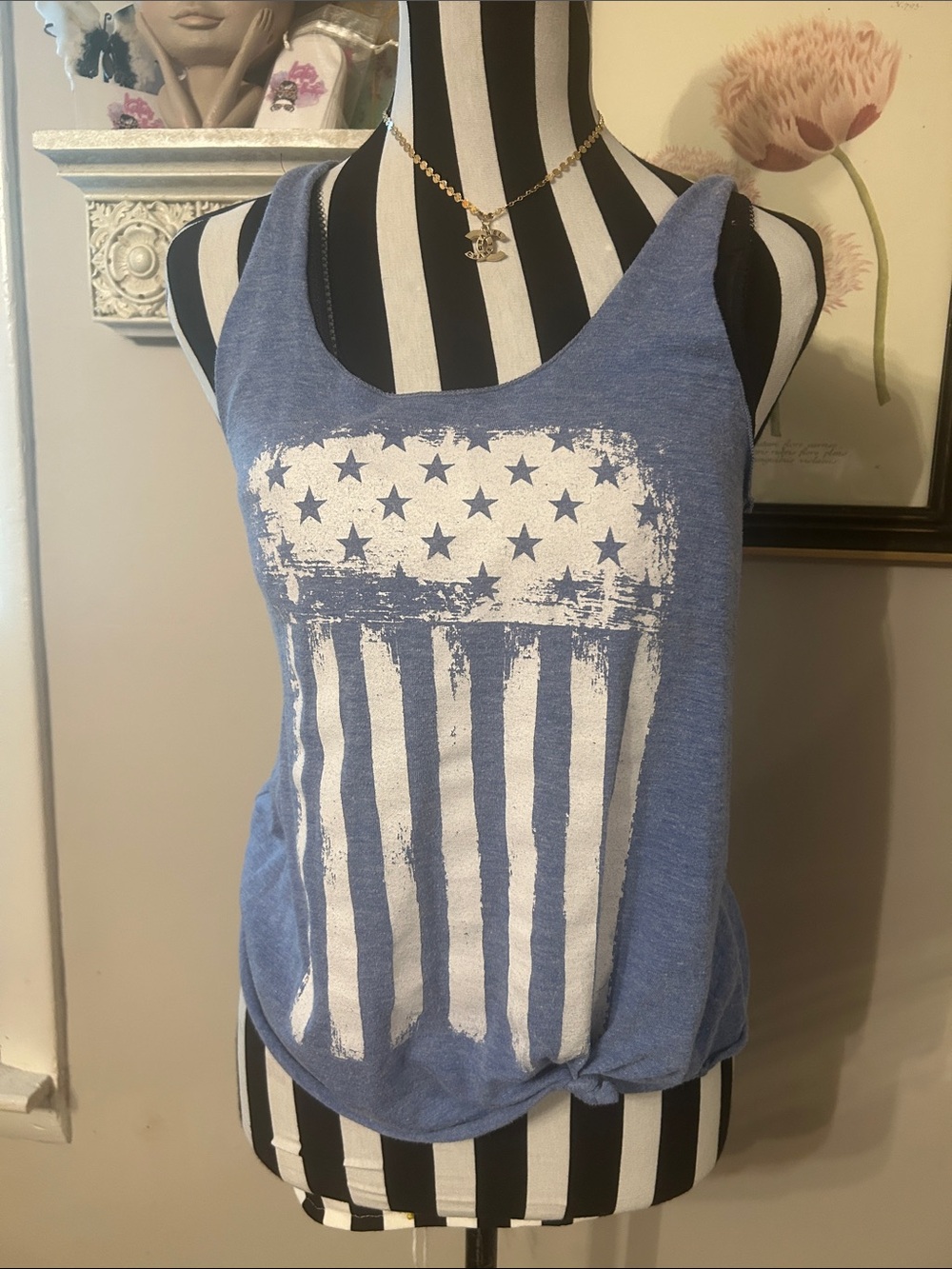 Women’s Blue Graphic Tank Top with White Stars - Unbranded